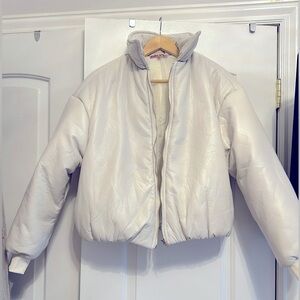 Off-white faux leather puffer size S